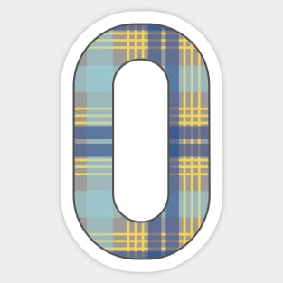 Monogram Letter O, Blue, Yellow and Grey Scottish Tartan Style Typography Design Sticker